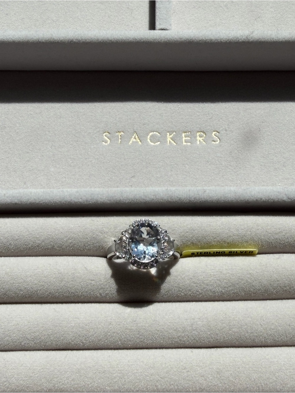 NWT .925 Sterling Silver White Topaz White Zircon Three-Stone Halo Ring